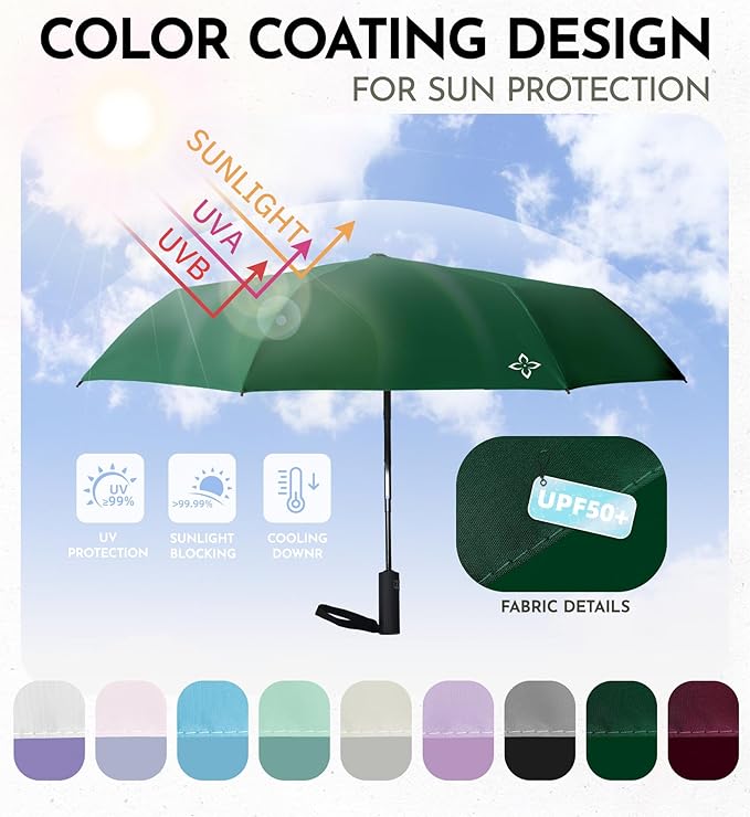 Windproof Travel Umbrella for Rain - 43" Compact Folding Umbrella, Reinforced Strong Frame, Lightweight Portable Parasol with UPF 100+ UV Sun Protection, Cruise Ship Essentials