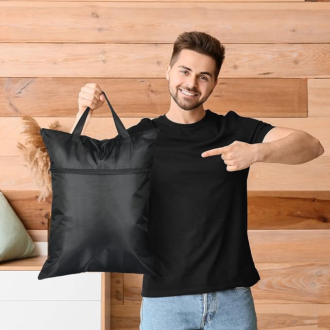 Kingdder 2 Pcs Large Travel Laundry Bag for Dirty Clothes with Handle 18" x 23" Heavy Duty Waterproof Wet Dry Bags for Swimsuit with 2 Zippered Pockets Washable for Sports Gym Dorm(Black)