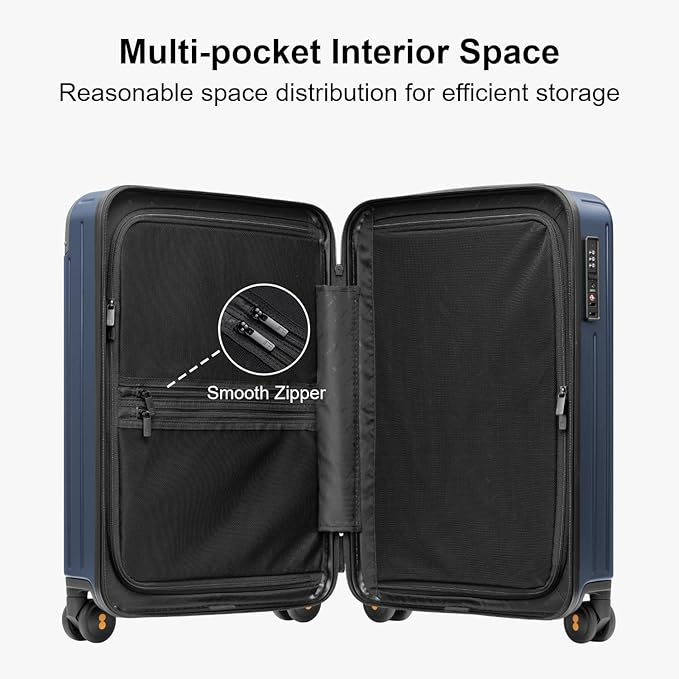 LEVEL8 Carry on Luggage Airline Approved, Hardshell Suitcases with Spinner Wheels, Lightweight PC Luggage, 20 inch, Blue