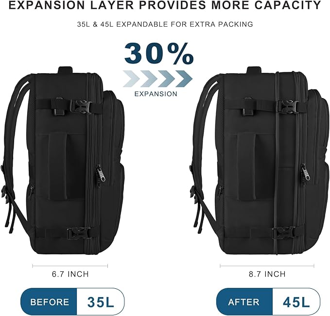 Travel Backpack for Women, 52L Carry On Backpack, Extra Large Expandable Travel Bag, 18.4 Inch TSA Flight Approved Luggage Business Daypack with USB, Teacher Traveling Rucksack, Black
