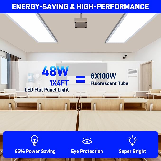 hykolity 1x4 LED Flat Panel Light,4800LM,3CCT 3000K/4000K/5000K | 48W Dimmable Edge-Lit Ceiling Fixture,Built-in Driver,Surface Flush Mount Light for Kitchen,Garage,Office,Workshop,2 Pack