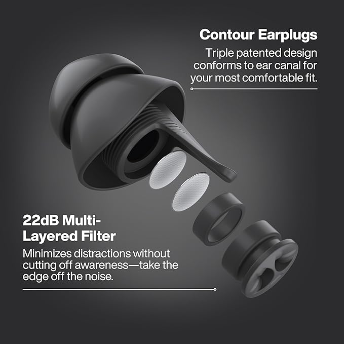 EARPEACE Everyday Noise Control & Noise Reduction Ear Plugs - High-Fidelity Earplugs, Comfortable & Reusable Earplugs for Travel, Sleep, Work, Snoring Blocking, Includes Carrying Case - Black
