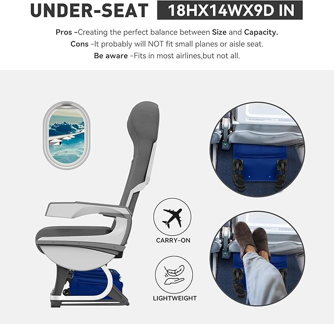 16 Inch Underseat Carry on Luggage With Wheels Weekender Overnight Business Travel Bag Suit cases Mini Suitcases with Wheels Under Seat Bag for Airlines,Blue