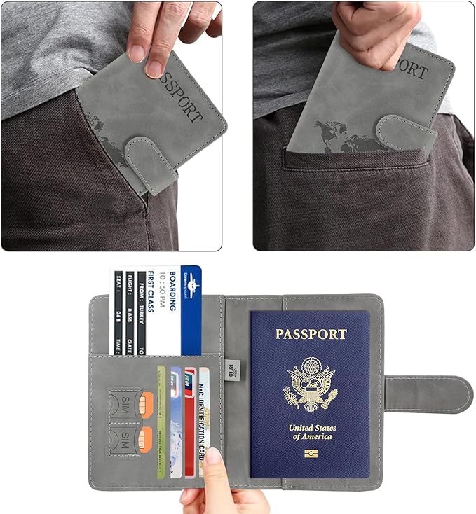 ACdream Passport Holder for Travel Essentials, Rfid Blocking Passport Wallet Cover Case for Travel Must Haves Accessories, Book Holders for Women/Men- Grey