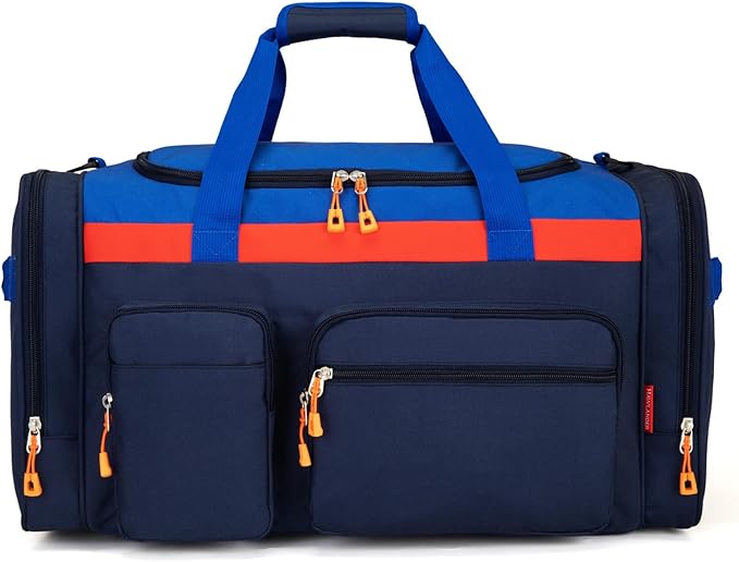 HawLander Large Kids Duffle Bag for Travel, Overnight, or Weekender, 22" inch (Dark Blue)