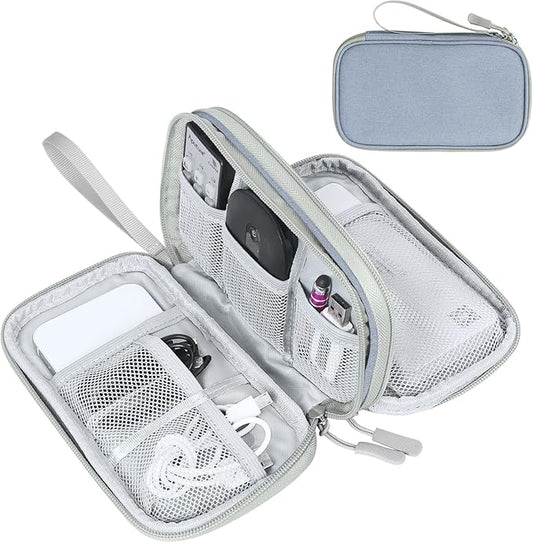 FYY Electronic Organizer, Travel Cable Organizer Bag Pouch Electronic Accessories Carry Case Portable Waterproof Double Layers Storage Bag for Cable, Charger, Phone, Earphone, Medium Size, Light Grey