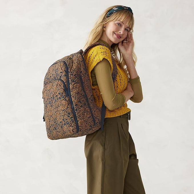 Vera Bradley Women's Featherweight Westover Hybrid Backpack, Lotus Montage Roasted Pecan, One Size