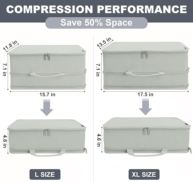 Compression Packing Cubes for Travel Essentials, 2 Pack Expandable Travel Cubes for Packing Bags Suitcase Organizer, Grey