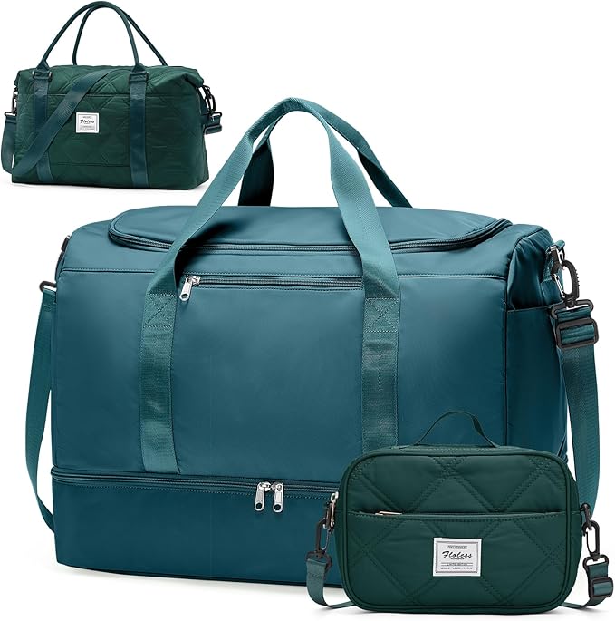Extra Large Travel Duffle Bag,Carry on Overnight Bag with Shoes Compartment,Weekender Bags for Women for Travel Business Trips Sport Hospital,3 Pcs Set,Peacock Blue