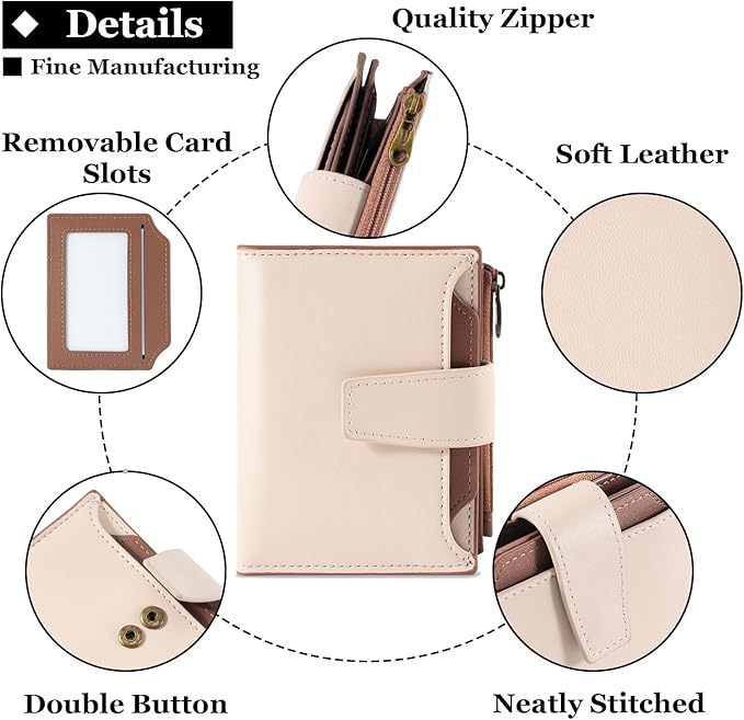 Airkit Small Wallet Women RFID Blocking Soft Leather Bifold Compact Card Holder Wallet for Women with Zipper Coin Pocket 4 ID Window