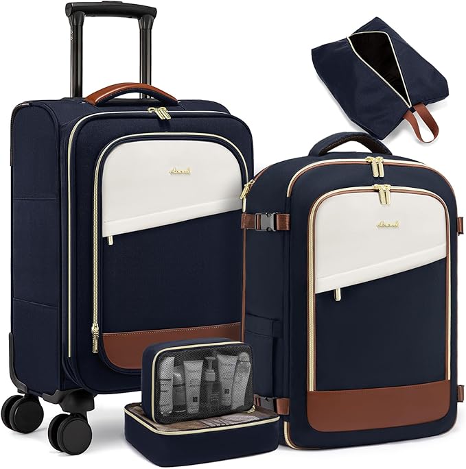 LOVEVOOK 5 Pcs Carry On Luggage 22x14x9 Airline Approved with 40L Laptop Travel Backpack, 20 Inch Carry On Suitcases with Wheels, Rolling Suitcase for Women Men, with TSA Lock Weekender Luggage