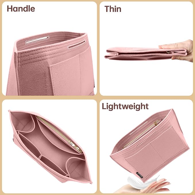 OPPOSHE Purse Organizer Insert for Longchamp Le Pliage, Premium Felt Long Champ Bag Handbag Women, Tote Organizer Insert with 9 Compartments (Medium, Pink)