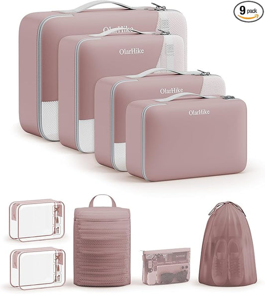 11 Set /9 Set Packing Cubes for Travel,Gifts for Women Mom Kids,TSA Approved Bags for Makeup, Cosmetic, Toiletry,Organizers for Suitcase Carry On,Cruise Essentials Airplane Accessories,Light Coral Red