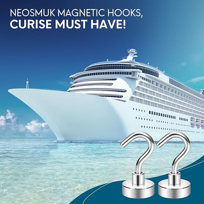 Neosmuk Magnetic Hooks, Cruise Ship Essentials, 30lb+ Heavy Duty Magnetic Hooks for Cruise Cabins, Refrigerator, Grill, Hanging, and Travel | Extra Strong Must-Haves Magnet Hook