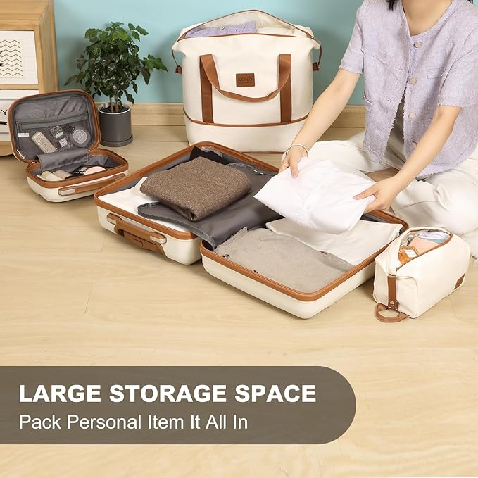 Kono Luggage Set 4 Piece Carry On Hardside Luggage with TSA Lock Spinner Wheels Lightweight PC+ABS Carry On Suitcase Cream White