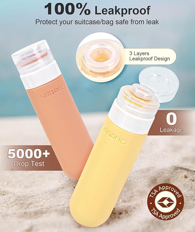 Quatish Travel Bottles for Toiletries, Original Patented Leak Proof Travel Size Containers, 3 oz Tsa Approved Silicone Shampoo and Conditioner Bottles, 4 Pack, Multi-ColorA