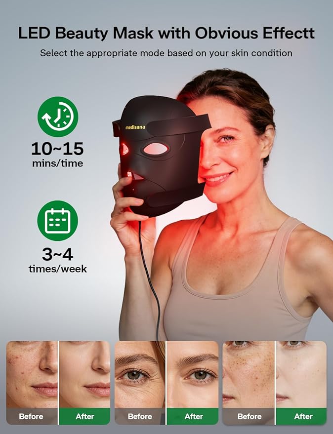 Medisana 3D Red Light Therapy Mask for Face, 336 LEDs Light Therapy Mask with 3 Modes - NIR 830nm, Red 630nm, Blue 415nm - Cordless & Rechargeable LED Face Mask for Home, Skincare Gifts for Women Mom