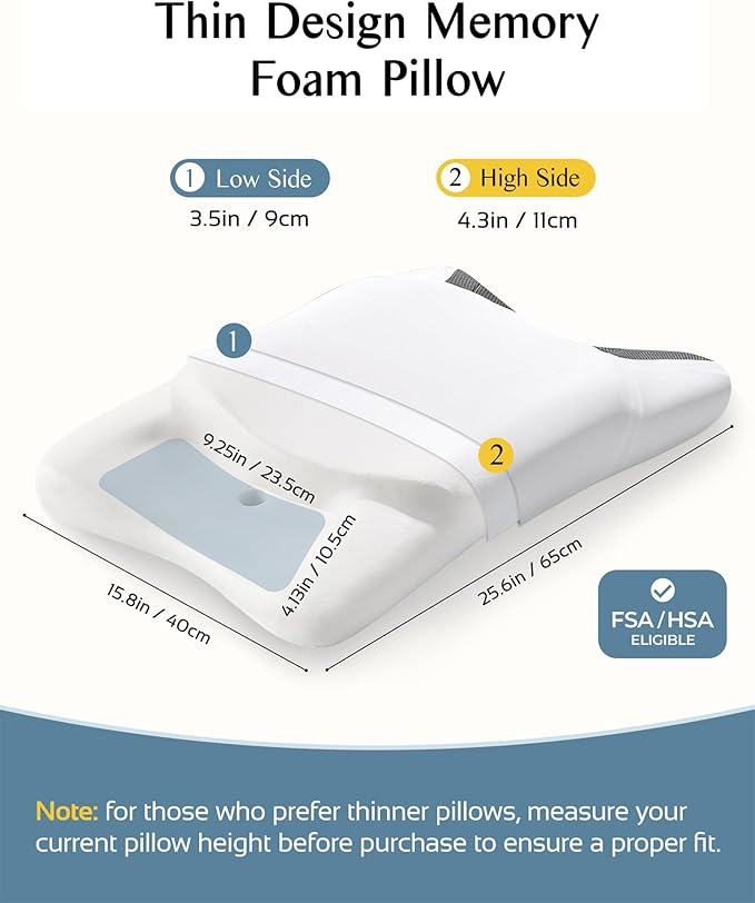 CPAP Pillow for Side Sleeping, HSA/FSA Sleep Apnea Pillow for All CPAP Masks Users to Reduce Air Leaks, Masks Pressure, Memory Foam with Cooling & Breathable Pillowcase for Side Back Sleeper