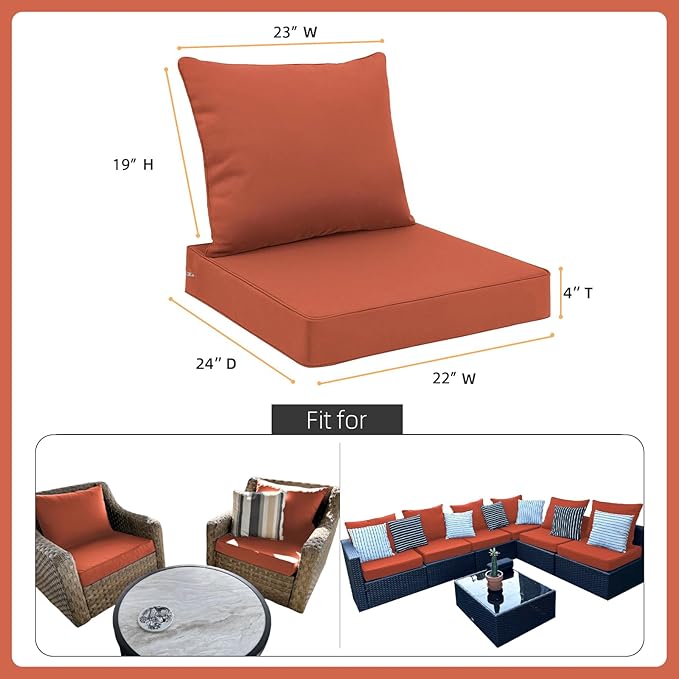 Favoyard Outdoor Seat Cushion Set 22 x 24 Inch Waterproof & Fade Resistant Patio Furniture Cushions with Removable Cover Deep Seat & Back Cushion with Tie Straps for Chair Sofa Couch