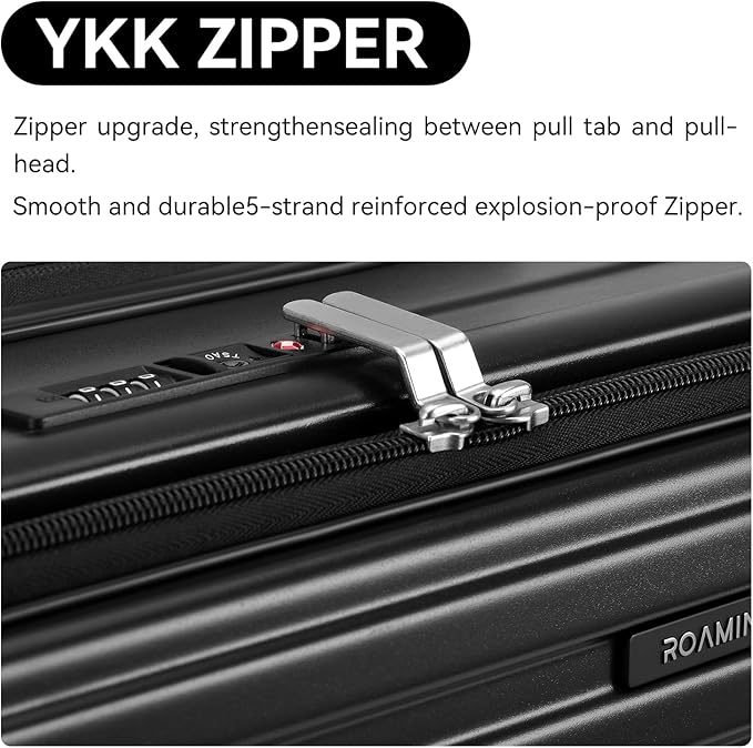 ROAMING 24 Inch Checked Luggage Front Opening Rolling Suitcase PC hard sided luggage with Spinner Wheels Cup Holder Tsa Lock Specially Designed Ergonomic Pull Rod Handle for Travel Woman Men (black)