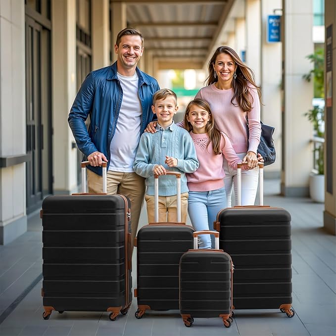 Coolife Luggage 3 Piece Set, Lightweight Durable Hardshell Suitcase set with 360° Spinner Wheels, TSA-approved Lock, Checked Family Travel Luggage sets, 16/20/24/28 Inch, Apricot White
