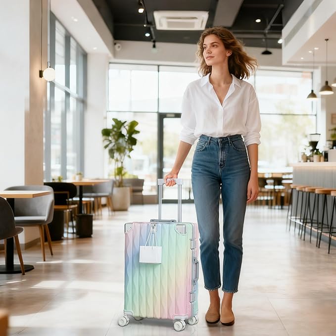 20 Inch Carry On Luggage with Spinner Wheels,Aluminum Frame PC Hard Shell Suitcase with USB Port,Lightweight Travel Luggage Airline Approved for Men Women, Colorful