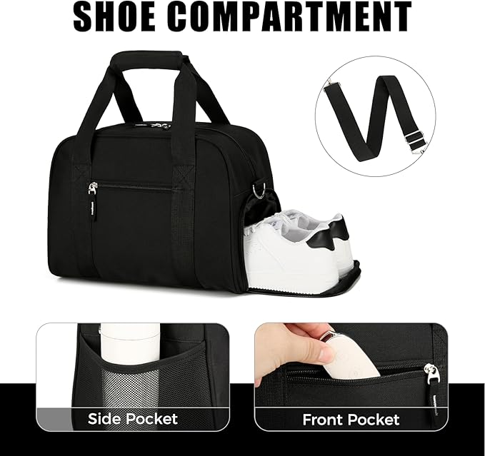 SeaRock 14 inch Small Gym Bag for Men & Women, Mini Duffle Bag with Shoe Compartment, Carry On Duffel Bag for Travel Sports, Black