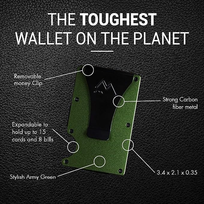 Mountain Voyage Co Minimalist Wallet for Men & Women - Slim RFID Wallet, Scratch Resistant, Credit Card Holder & Money Clip, Easily Removable Money & Cards, (Army Green)