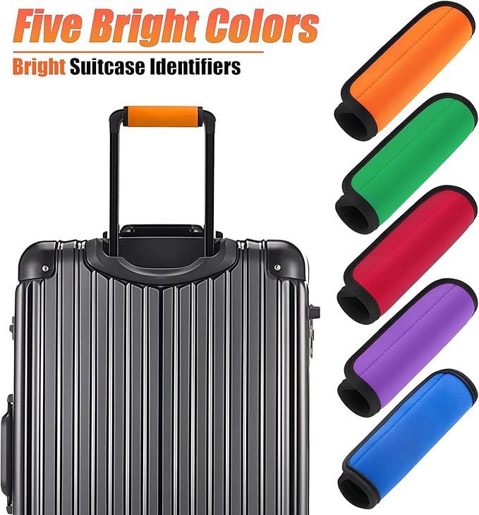 Luggage Handle Wrap 5 Pack, Luggage Tags |Handle Wraps|Handle Covers for Suitcase/Beach Bag/Backpacks, Bright Suitcase Identifiers Travel Accessories for Airplane (Assorted Colors)