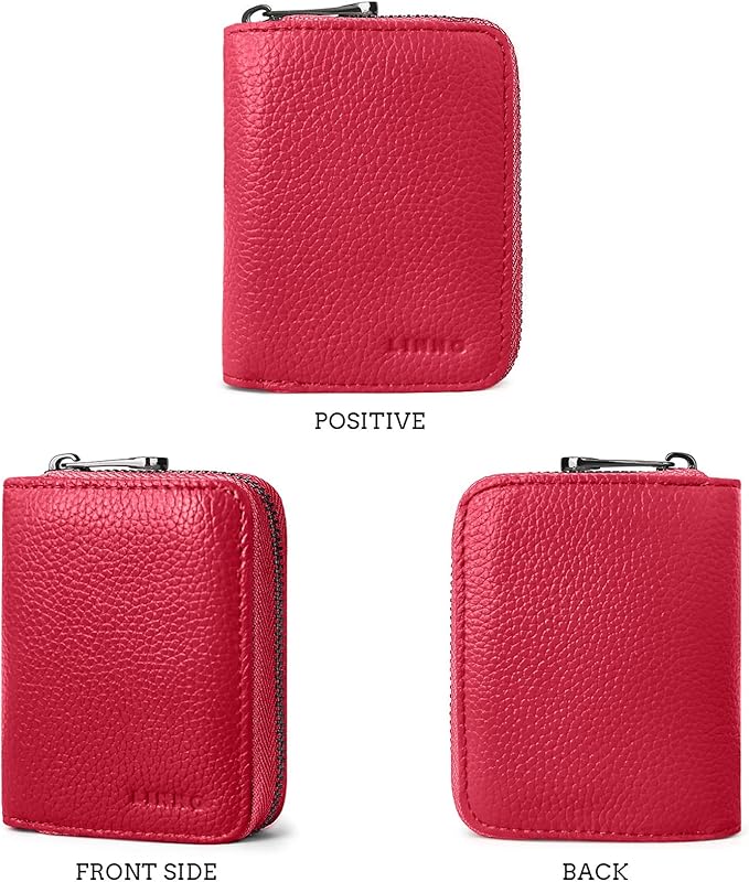 Linno RFID 20 Slots Credit Card Holder Genuine Leather Small Wallet for Women or Men with Zipper