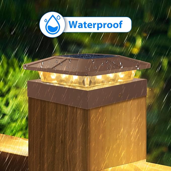 12 Packs 4x4 Brown Solar Post Cap Lights with 3 Lighting Modes | Fence Caps Light Fits 4×4/3.5×3.5 Wood/Vinyl Posts, Waterproof Outdoor Post Top Lighting for Deck Mailbox Porch Railing