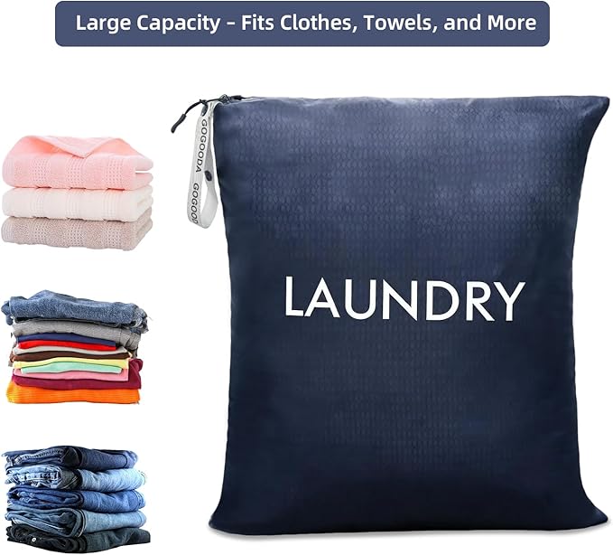 GOGOODA Travel Laundry Bags – Packable & Splash-Resistant Clothes Organizer with Handle | Lightweight, Foldable & Space-Saving for Suitcase, Gym, Beach & Business Trips (Navy Blue)