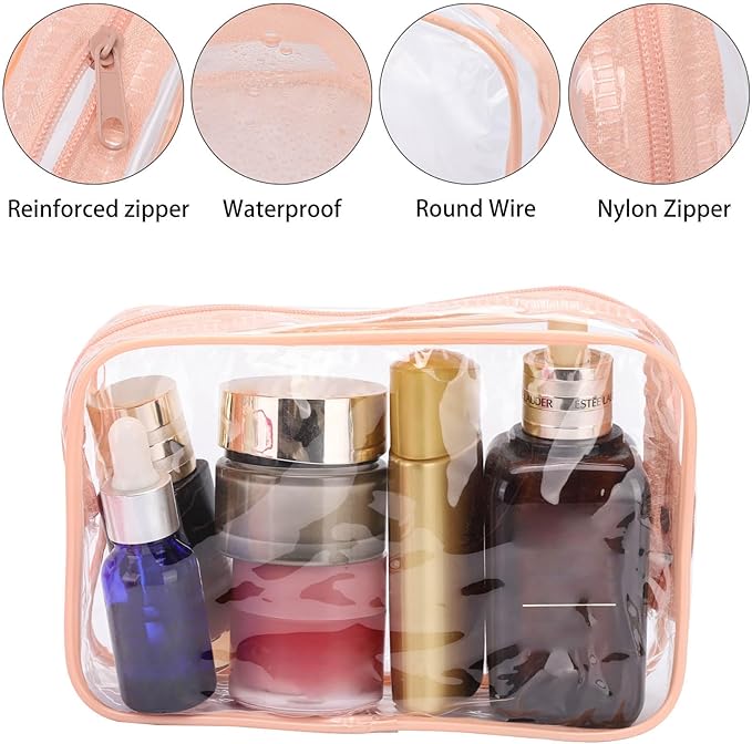 Tbestmax 10 Pcs Clear Cosmetic Bags Small Makeup Bags Portable Waterproof Travel Toiletry Bags Organizer Peach Pink, 7.5"x 4.8"x 2.3"