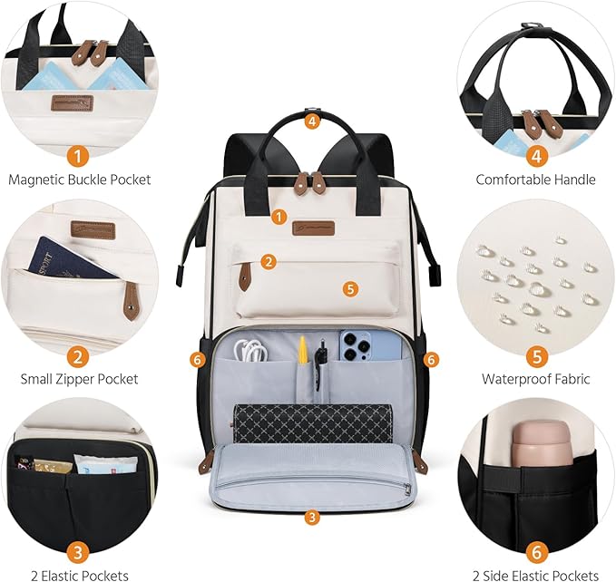 Maelstrom Laptop Backpack, Travel Backpack Gift for Women Men, Waterproof College School Computer Work Bag with Luggage Strap (Black-Beige, 17.3 Inch)