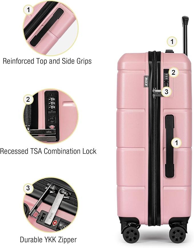 KYME 24 Inch Luggage TSA Approved Hardshell Suitcases with Spinner Wheels Durable PC+ABS Medium Checked Travel Luggage for Women Men Lt Purple