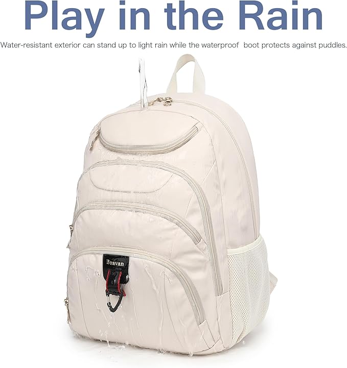Boavan Laptop Backpack for women,15.6 inch Laptop Bag with USB Port, Waterproof Travel Work Backpack Purse, Anti-Theft Teacher Nurse Doctor Casual Bookbags Office Business backpack，Cream Beige