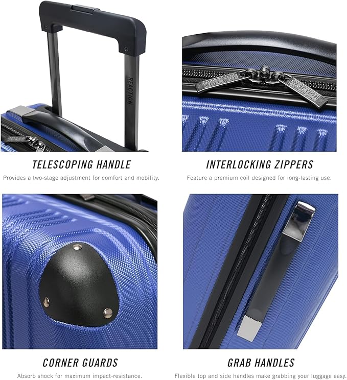Kenneth Cole REACTION Out of Bounds Lightweight Hardshell 4-Wheel Spinner Luggage, Cobalt Blue, 24-Inch Checked