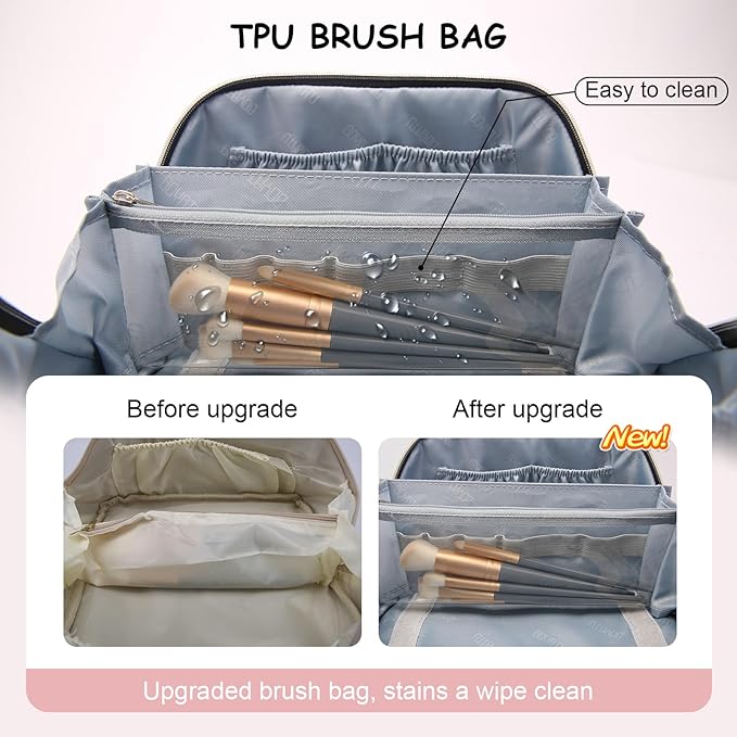 BOYATU Travel Makeup Bag Organizer Cosmetic Bag: 3 Pcs Set Make up Bags for Women with Handle - Waterproof Vegan Leather Toiletry Bags Travel Essentials Pouch with Compartments (A-08-White)