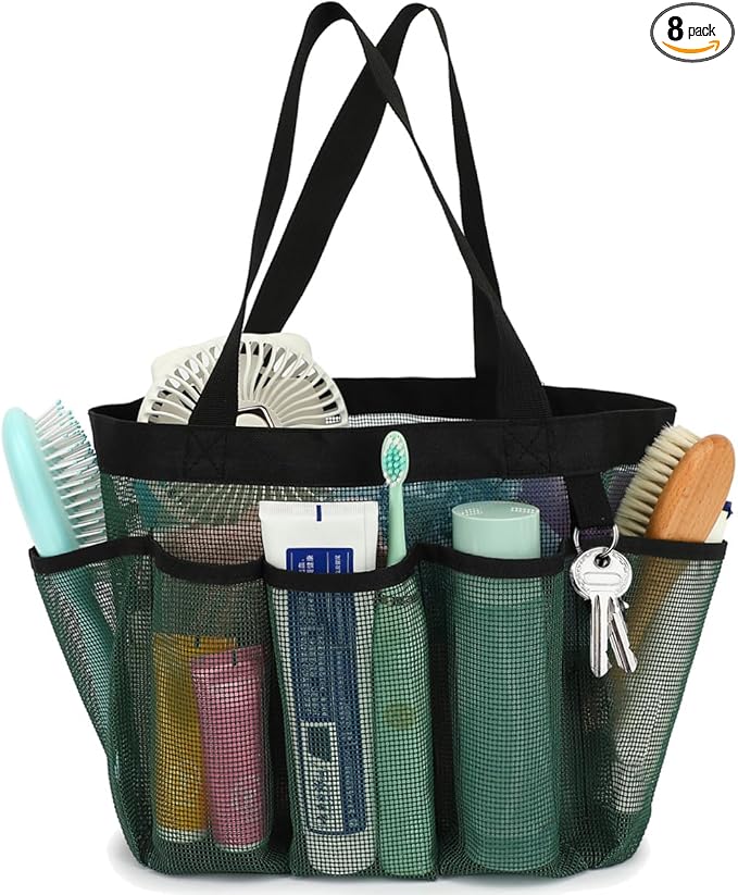 Fammart Mesh Shower Caddy Portable for College Dorm Room Essentials, 8-Pocket Large Shower Basket Tote Bag with 2 Handles for Toiletry, Bathroom, Beach, Camp, Gym