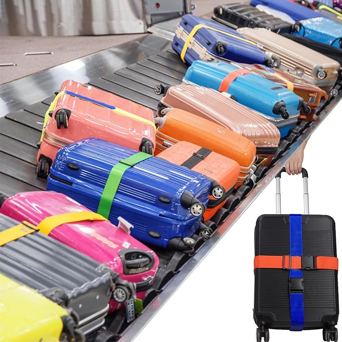 2Pcs Luggage Straps for Suitcase Travel Accessories TSA Approved, 80In Long Belts to Keep Your Suitcase Secure, Adjustable Bag Straps with Quick-Release Buckle for Travel Bag Closure, Light Blue