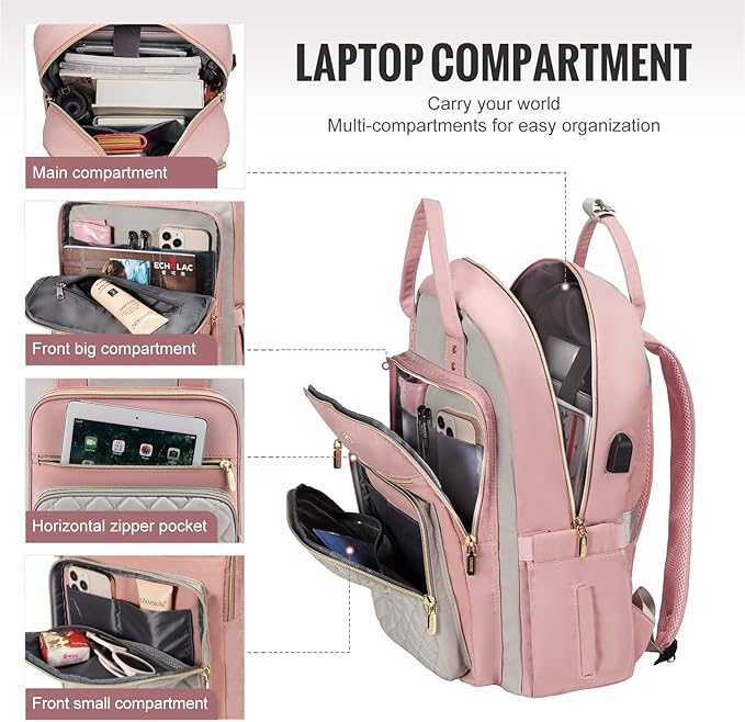 LOVEVOOK Laptop Backpack for Women, Water Resistant Travel Work Backpacks Purse Stylish College Business Teacher Nurse Computer Bag with USB Charging Port, Fits 15.6" Laptop