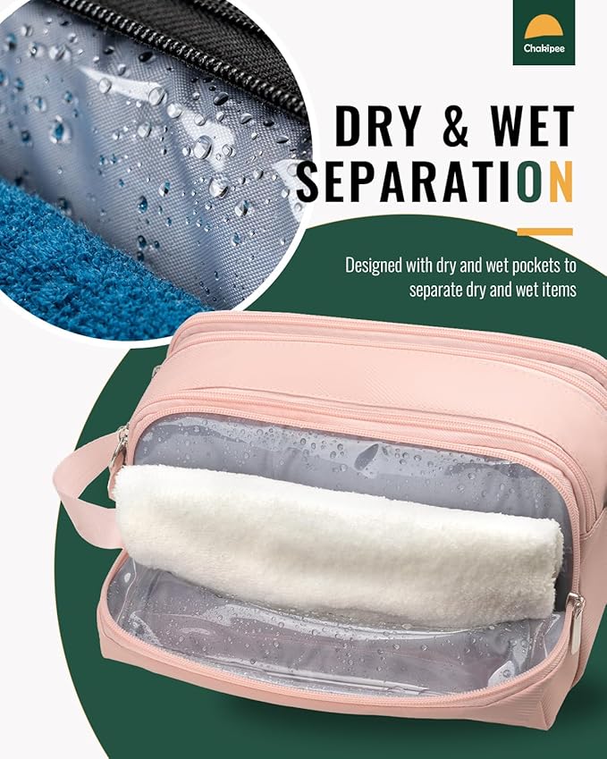 Toiletry Bag for Women - Travel Toiletries Organizer Dopp Kit Water Resistant Cosmetic Bag for Toiletry Accessories, Lightweight Pink Toiletries Bags with Zippers, Bathroom Essentials