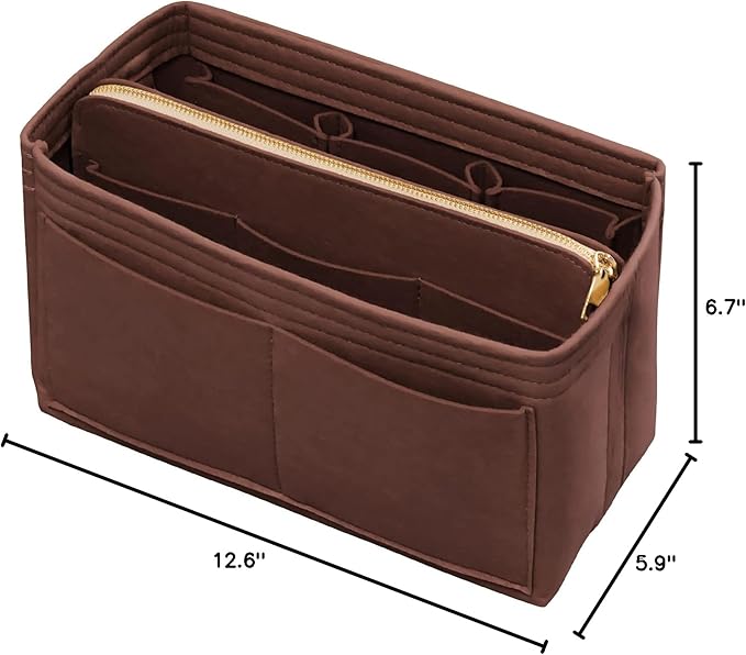 DailyPlus Purse Organizer Insert with Zipper Felt Bag Organizer Handbag Organizer Insert Bag in Bag Organizer with Key Chain for Tote Purse Bag Brown Large