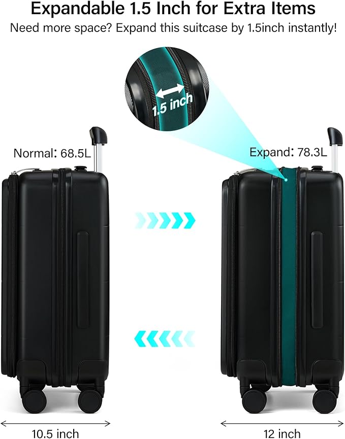 MILADA 24 Inch Checked Luggage, Expandable Hardshell Suitcase with 360° Spinner Wheels & TSA Lock, Lightweight Medium Rolling Luggage for Men and Women Travel, Black