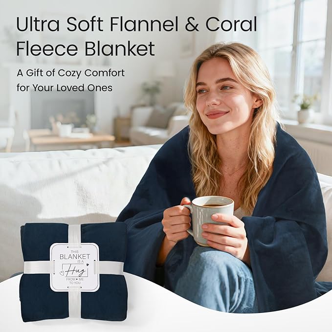LOOBANI Waterproof Blanket for Bed: Reversible Leakproof King Size Bed Blankets 85" x 108", Soft Flannel & Coral Fleece Bed Blanket Water Resistant for Couch Sofa Cover, Travel, Movie Time, Blue