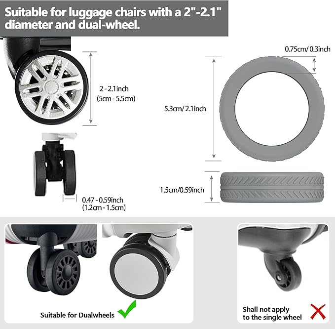 AWINNER Luggage Wheel Covers 8 Pack Upgraded,Silicone Luggage Wheel Protector Covers for most 8 Spinner Wheel Suitcases or Office Chair Caster,Durable,Mute and Shock Absorption (Grey)