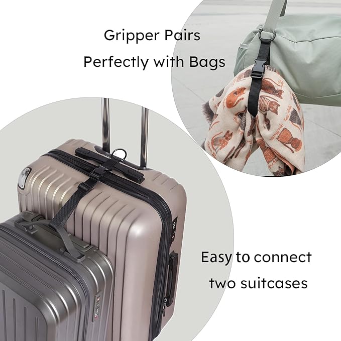 2-in-1 Luggage Straps for Suitcase with Jacket Gripper, Elastic Bungee Straps for Securing & Stacking, Easy to Carry Your Extra Bags, Connect Two Suitcases for Travel & Outdoor Use, Black