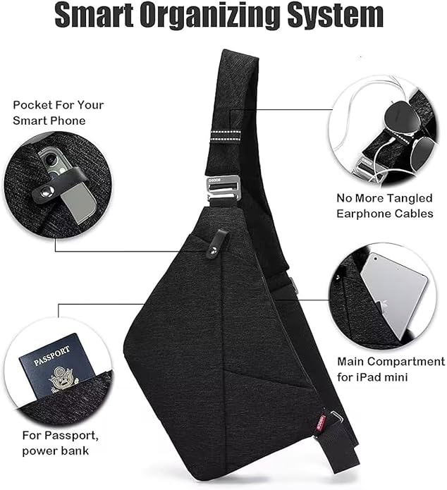 OSOCE Crossbody Sling Bag, Water-Resistant Anti Theft Chest Pack, Minimalist Commuter Daypack for Travel Hiking Work