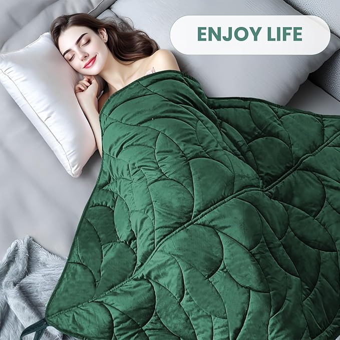 Weighted Lap Blanket 7 lbs 41" x 53"- Gifts for Mom Women Wife, Cozy Luxury Velvet Small Weighted Blankets,Portable Travel Blankets for Adults,All-Season Blanket Relaxation Gift, Green