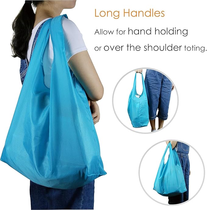 BeeGreen Light Blue Reusable Shopping Bags Wholesale Blue Reusable Grocery Bags Bulk Foldable-Machine Washable with Zipper Storage Pouch 20 Pieces